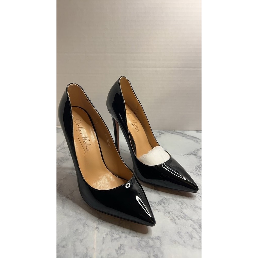 Onlymaker Black Patent Leather Pointed Toe High Heel Pumps, Size 37